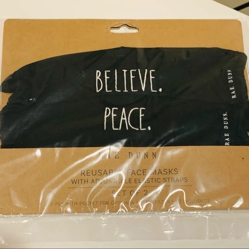Rae Dunn Face Masks Reusable Set of 2 Black Masks